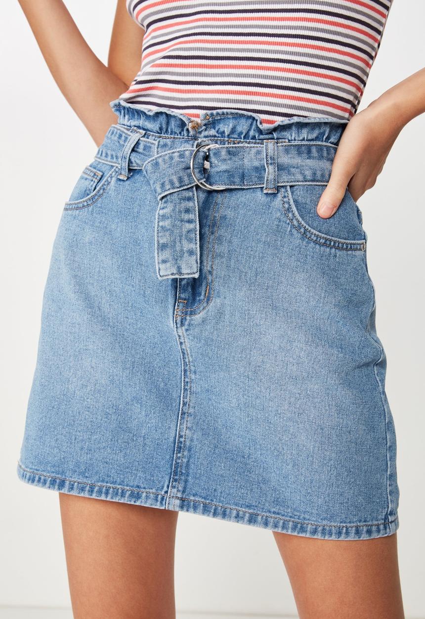 Factorie - Paperbag denim skirt - blue
