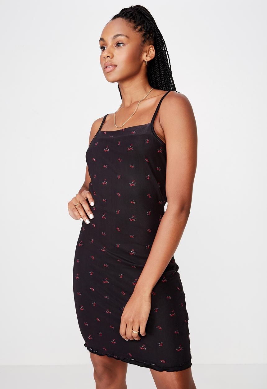 Factorie - Mesh mini dress - black & red 