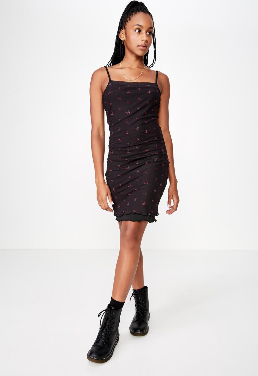 Factorie - Mesh mini dress - black & red 