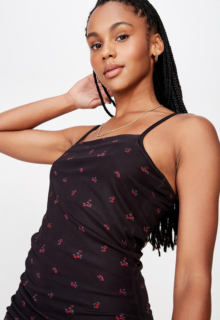 Factorie - Mesh mini dress - black & red 