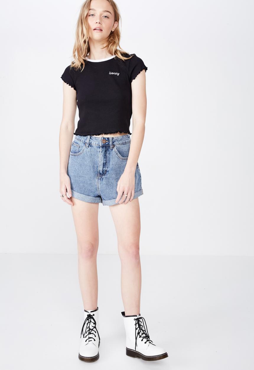 Factorie - Short sleeve lettuce ringer tee - black