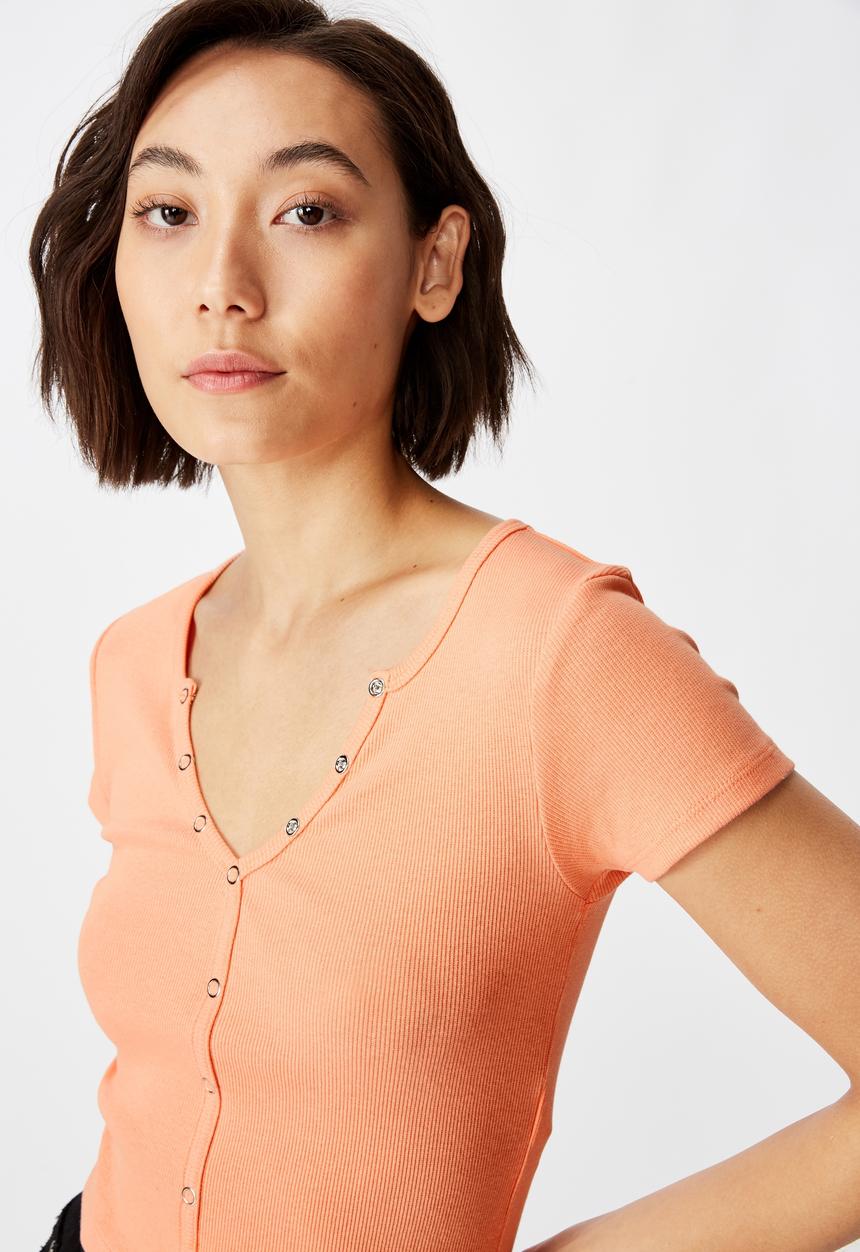 Factorie - Snap thru rib Henley - peach