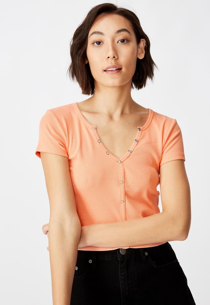 Factorie - Snap thru rib Henley - peach