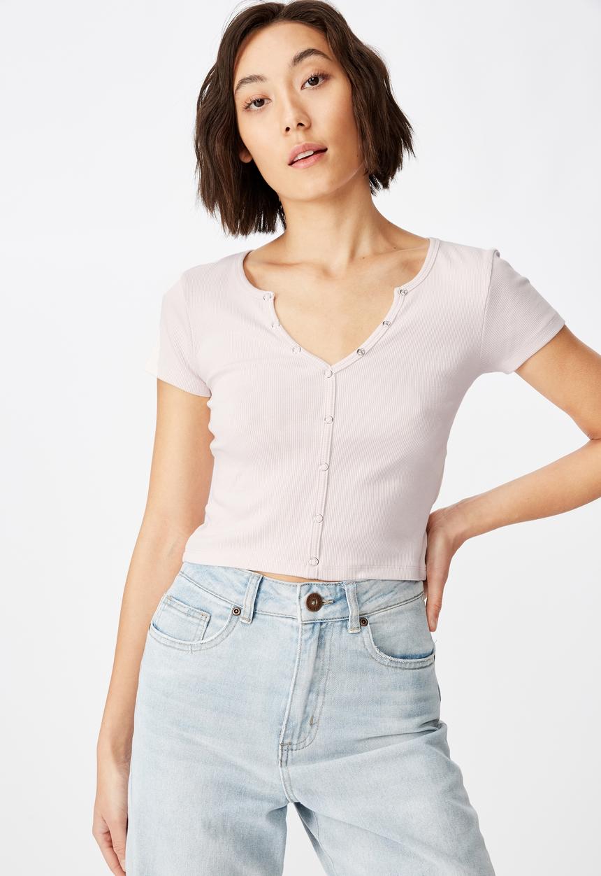 Factorie - Snap thru rib Henley - pink 