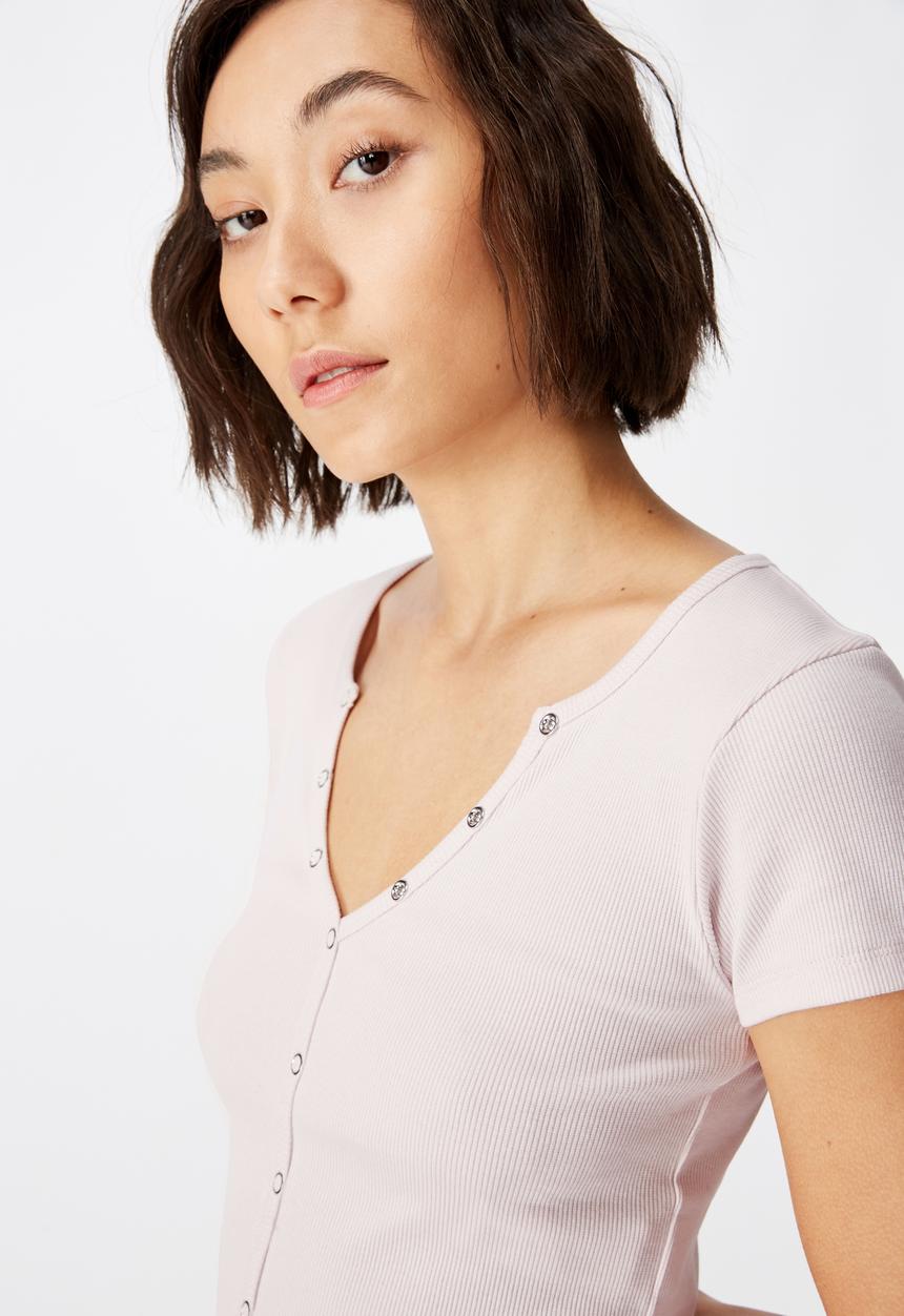 Factorie - Snap thru rib Henley - pink 