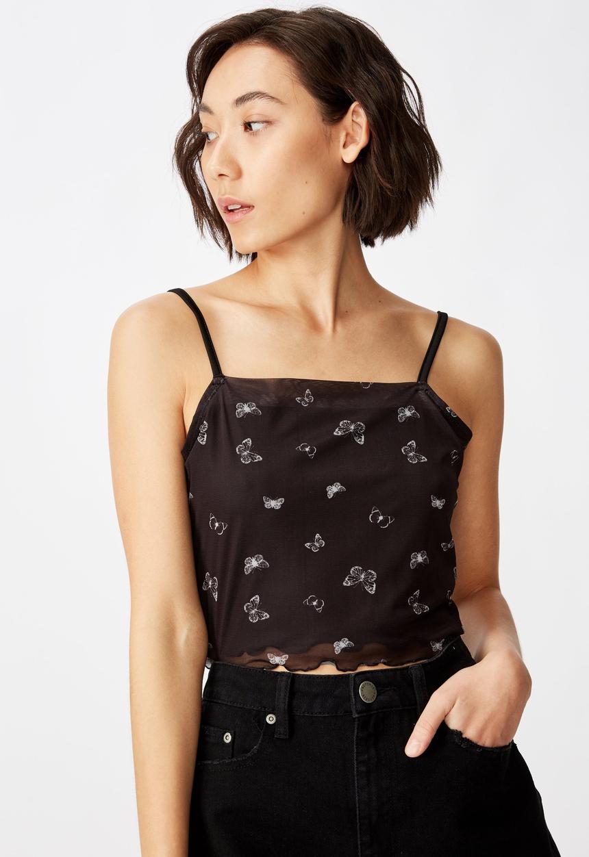 Factorie - Mesh crop cami - black 