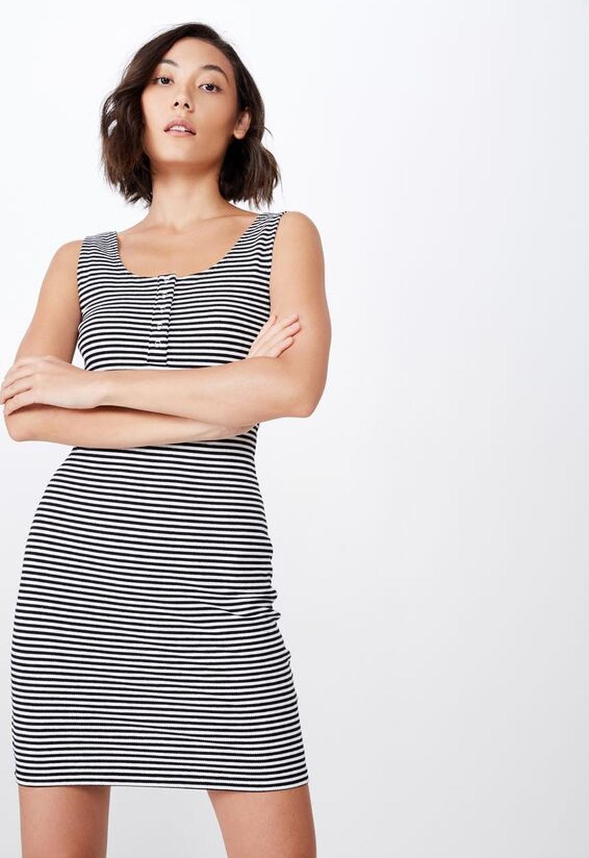 Factorie - Henley tank rib amarra stripe - black & white