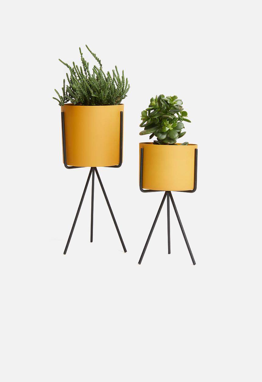 Present Time - Pedestal plant pot set - ochre yellow