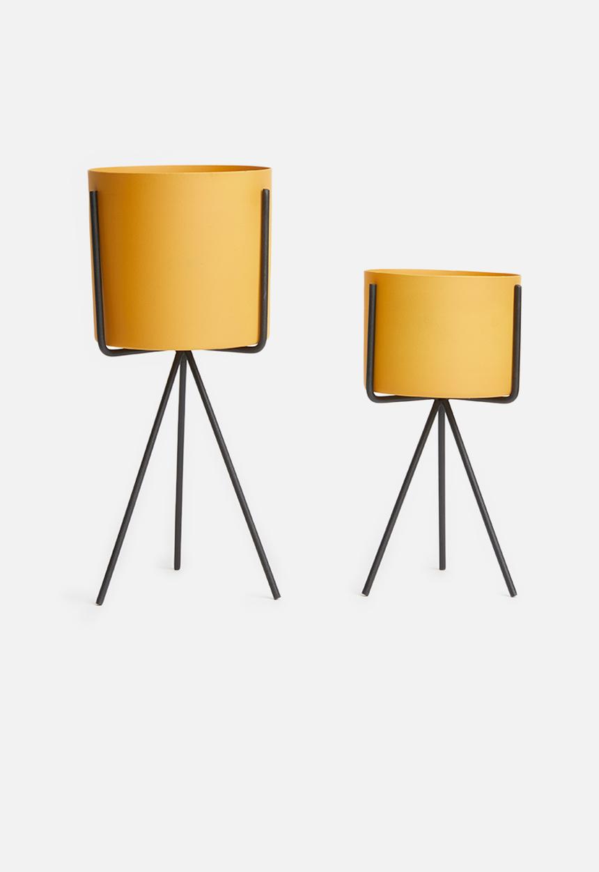 Present Time - Pedestal plant pot set - ochre yellow