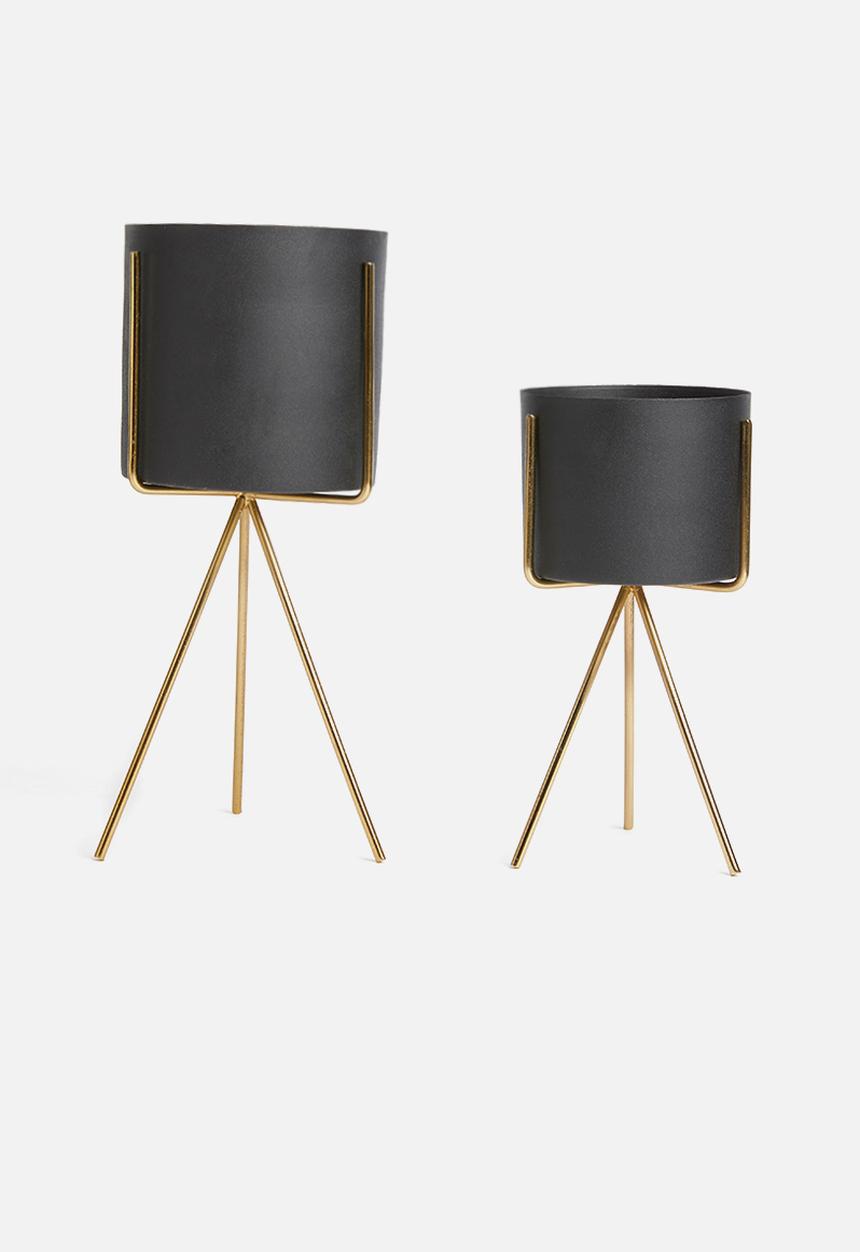 Present Time - Pedestal iron plant pot set - black