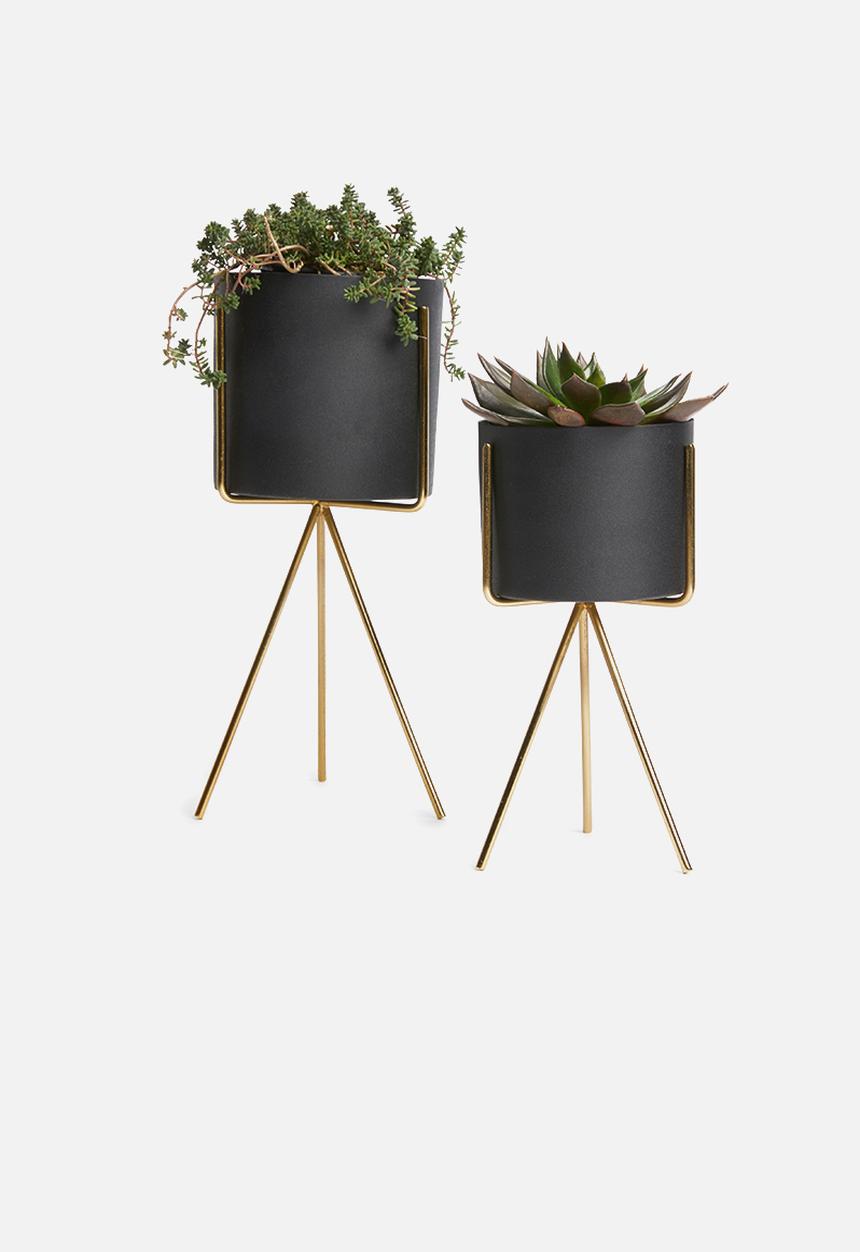 Present Time - Pedestal iron plant pot set - black