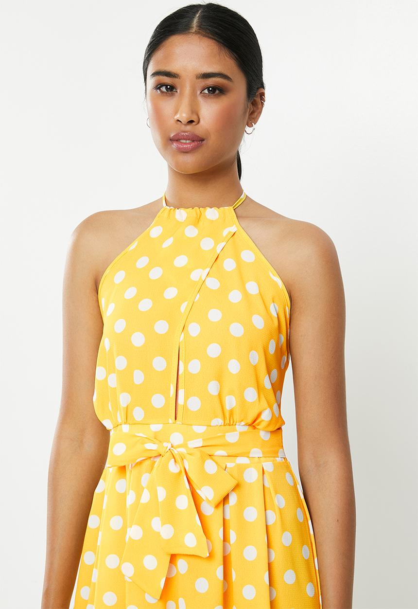 Missguided - Polka dot high neck playsuit - yellow & white 