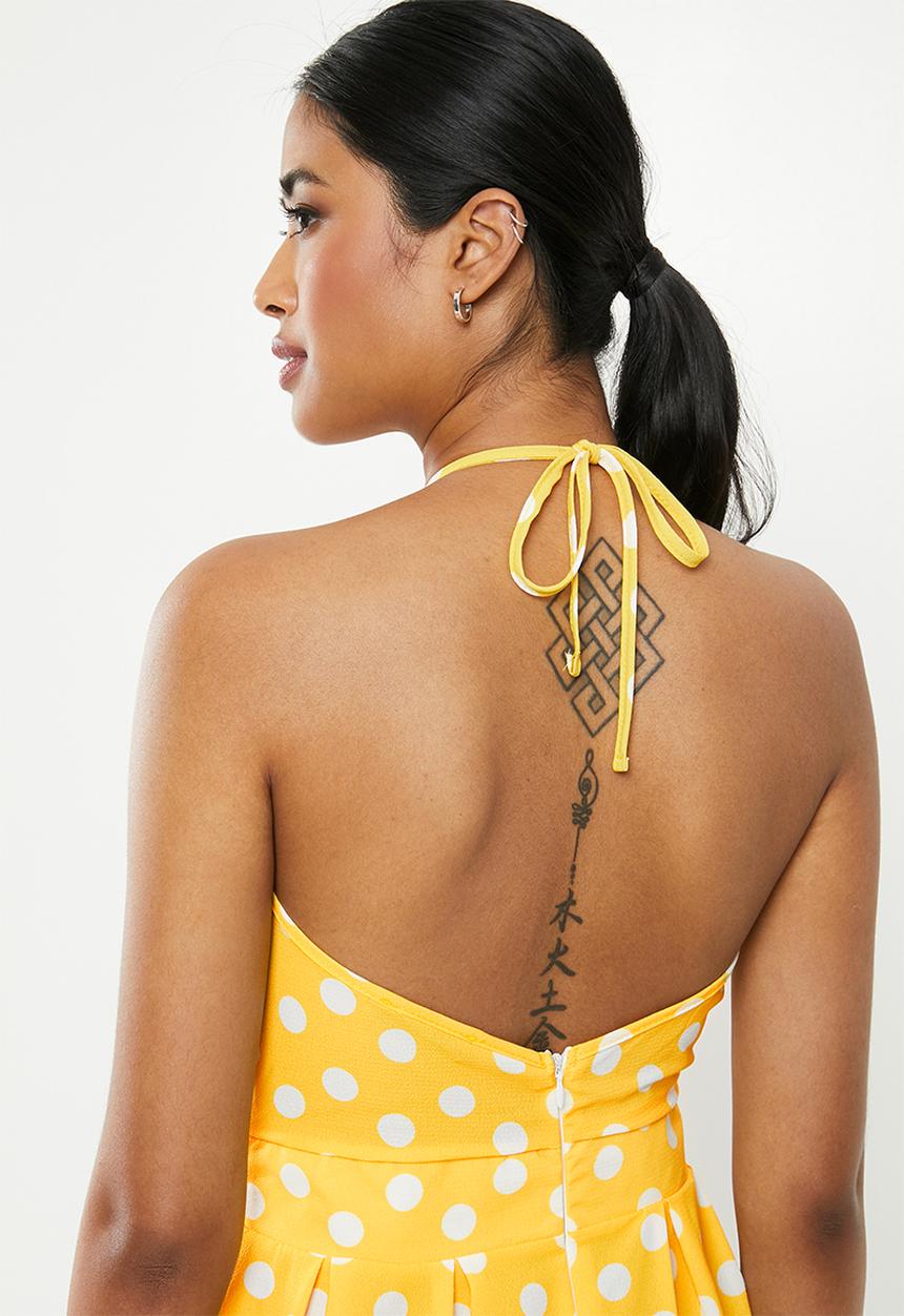 Missguided - Polka dot high neck playsuit - yellow & white 