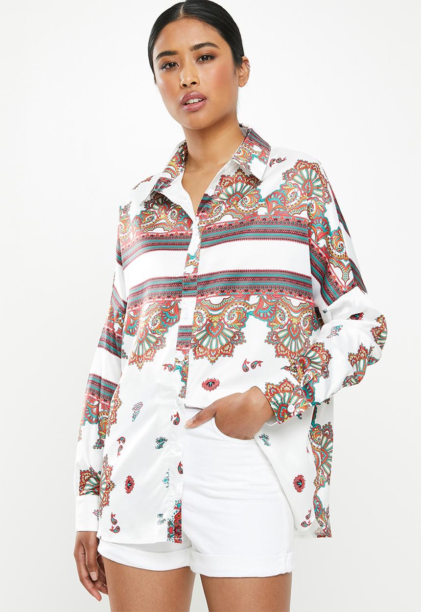 Missguided - Satin scarf prith shirt - multi 