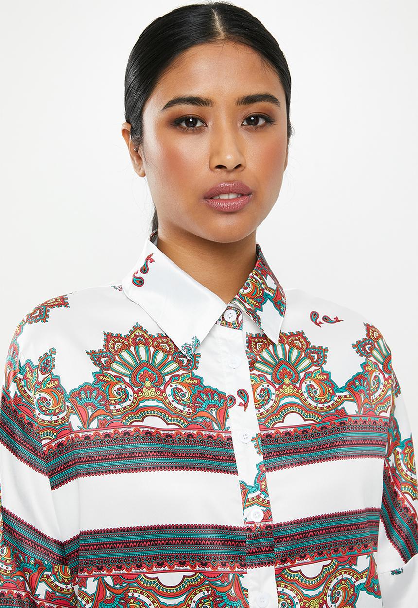 Missguided - Satin scarf prith shirt - multi 