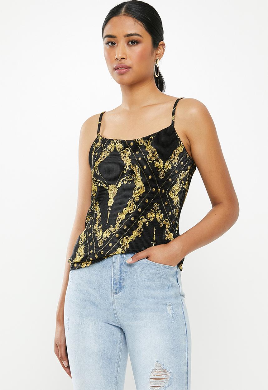 Missguided - Plisse chain print cami - black & yellow 