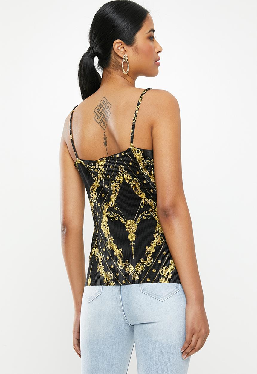 Missguided - Plisse chain print cami - black & yellow 