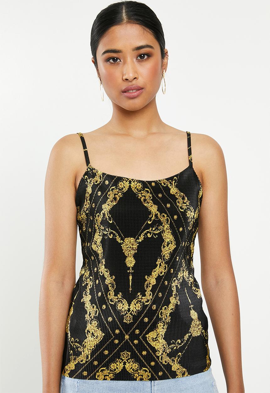 Missguided - Plisse chain print cami - black & yellow 
