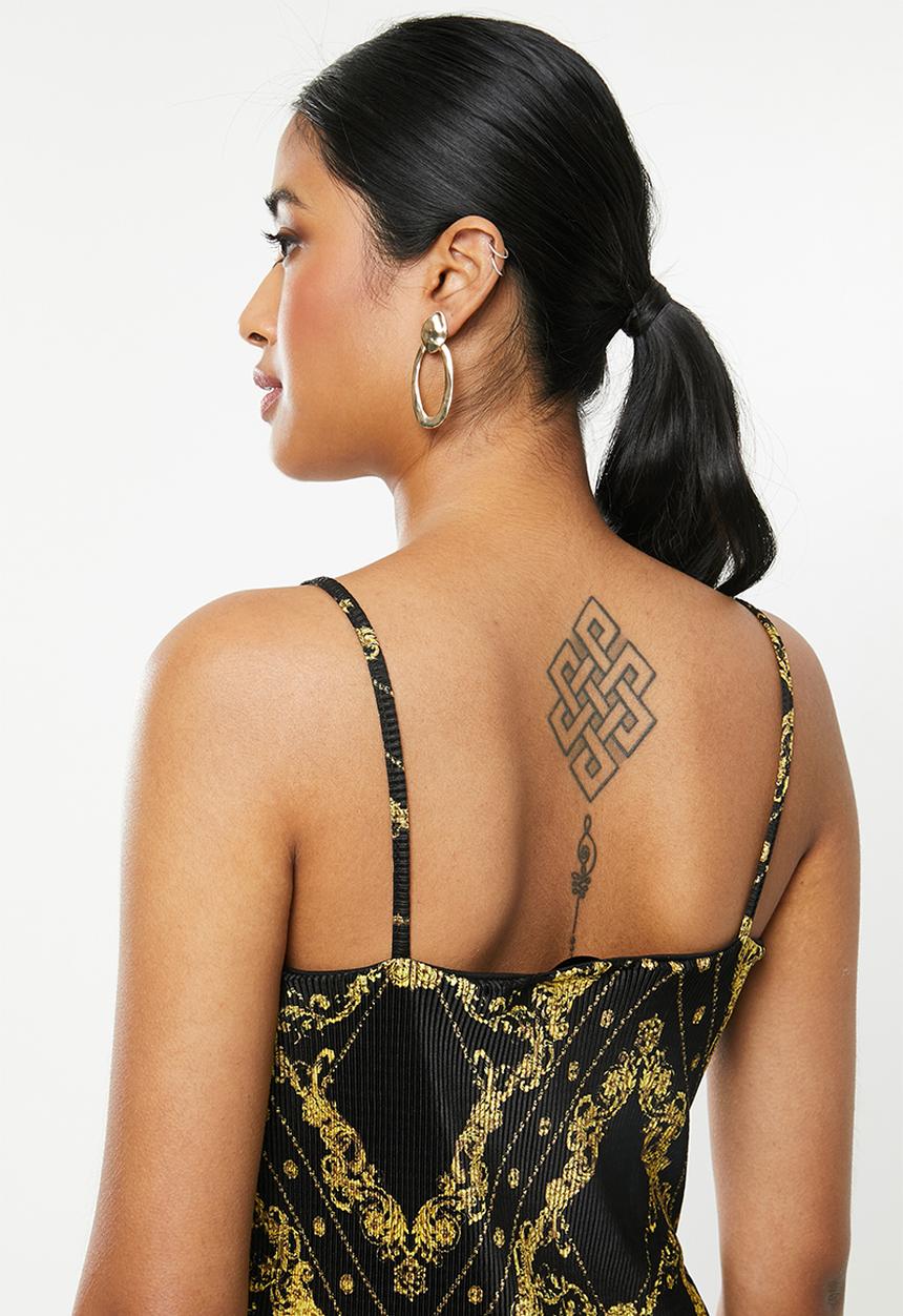 Missguided - Plisse chain print cami - black & yellow 