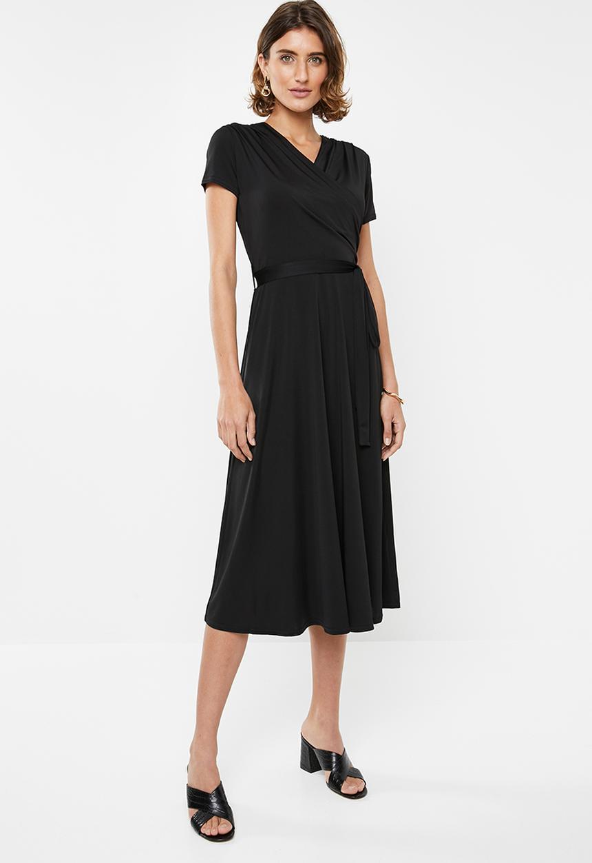 edit - Wrap over fit and flare dress - black