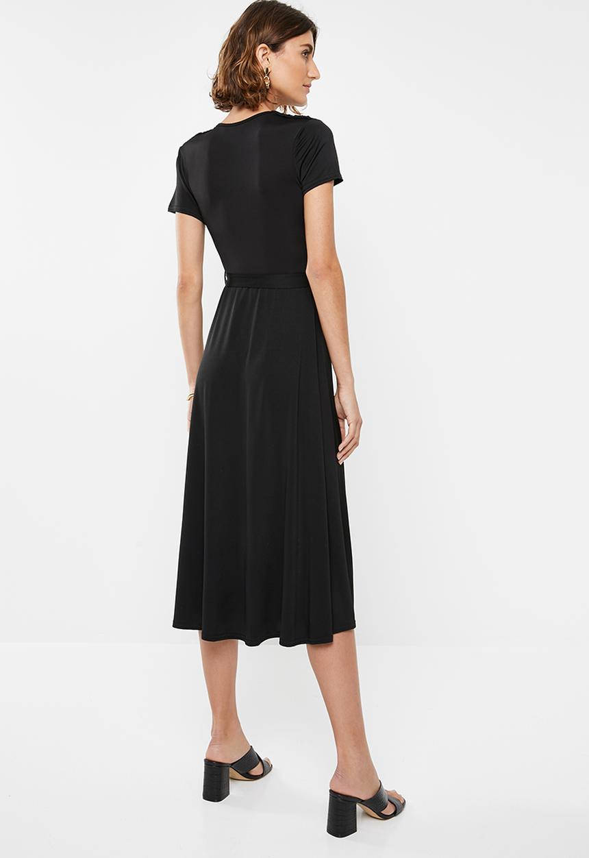 edit - Wrap over fit and flare dress - black