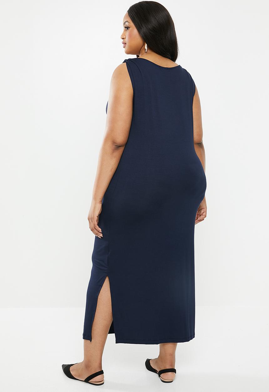 edit Plus - Cowl front classic dress - navy