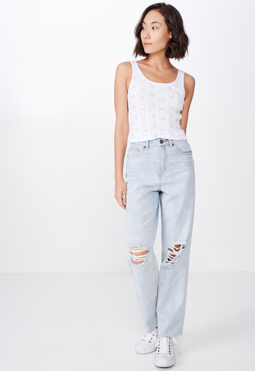 Factorie - Pointelle tank top print - white 