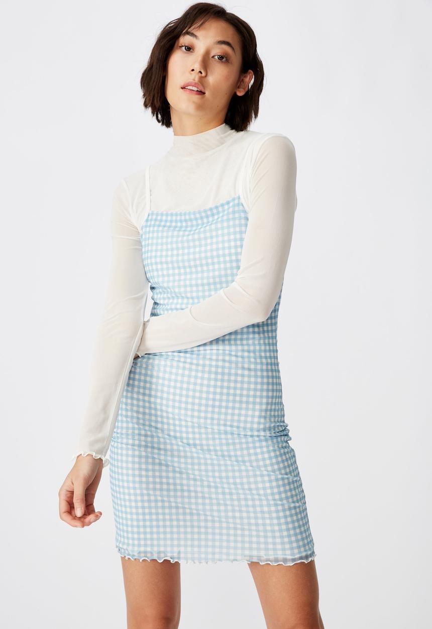 Factorie - Mesh mini dress angel falls - blue & white 