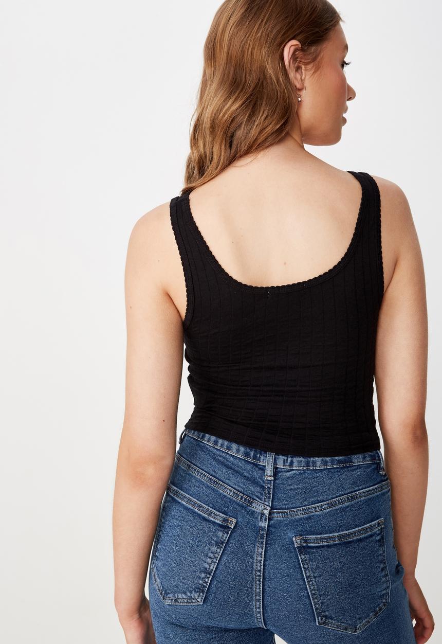 Cotton On - The pointelle tank top  - black