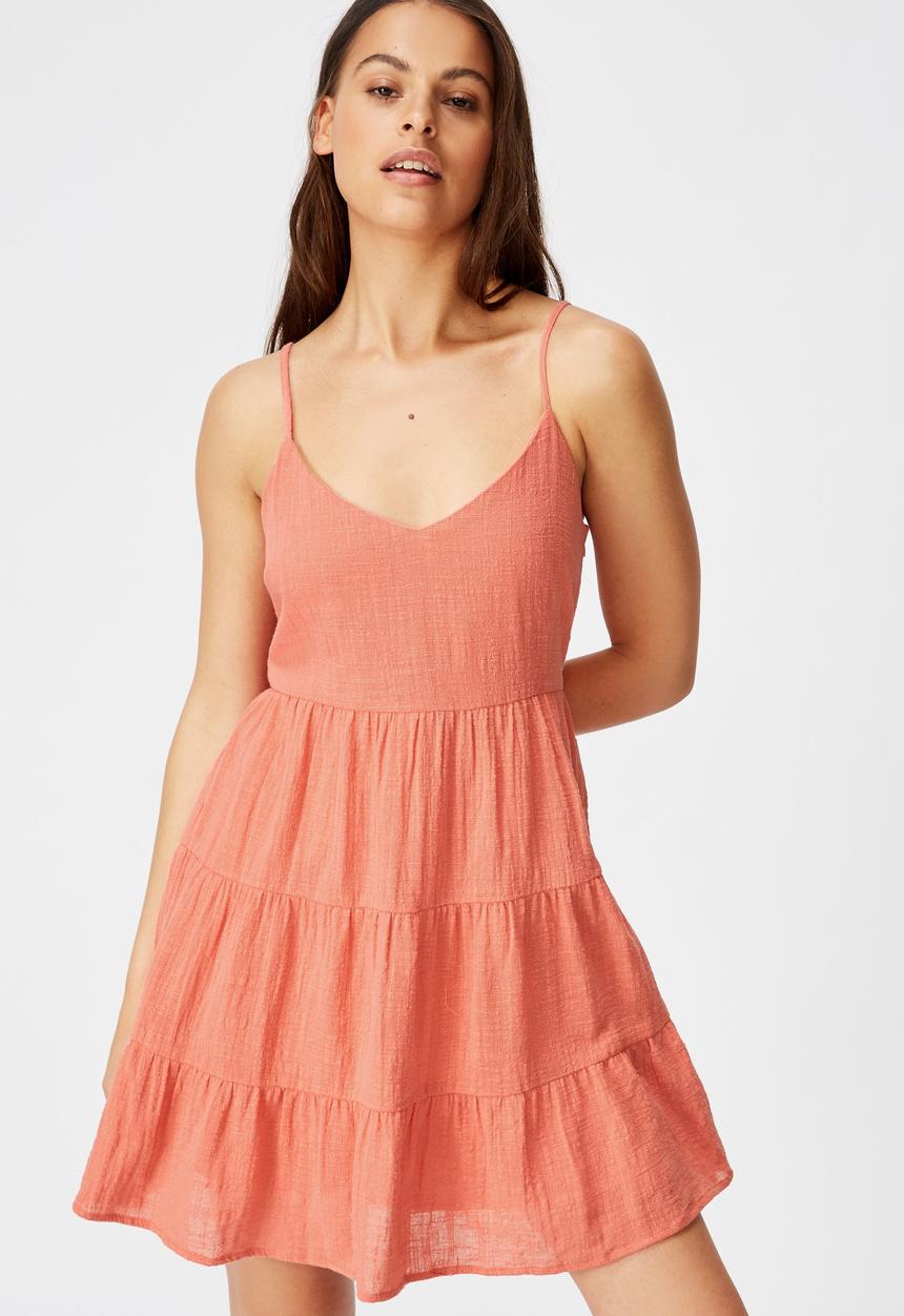 Factorie - Textured tiered dress - coral