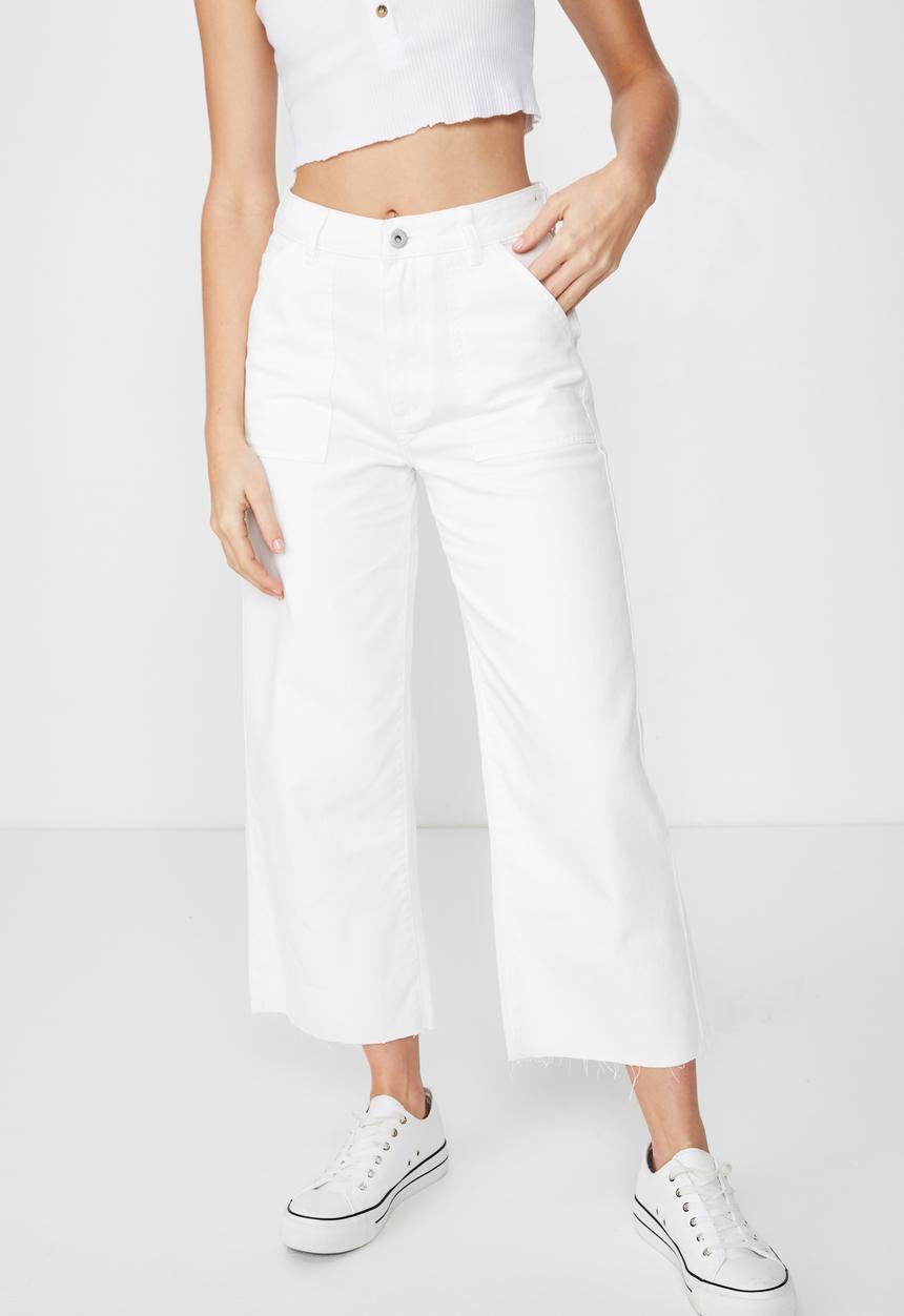 Cotton On - Wide leg cropped jeans - white