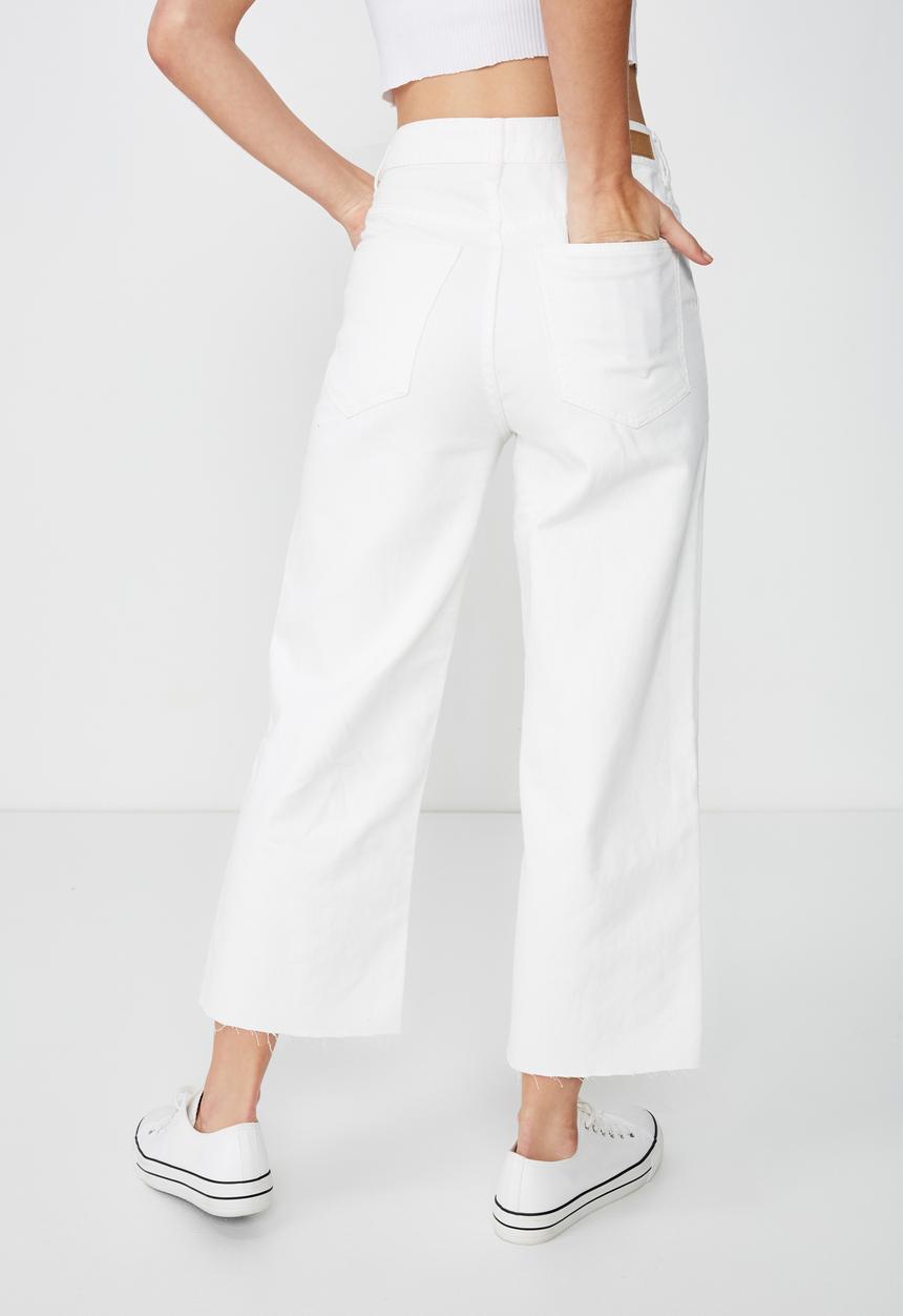 Cotton On - Wide leg cropped jeans - white