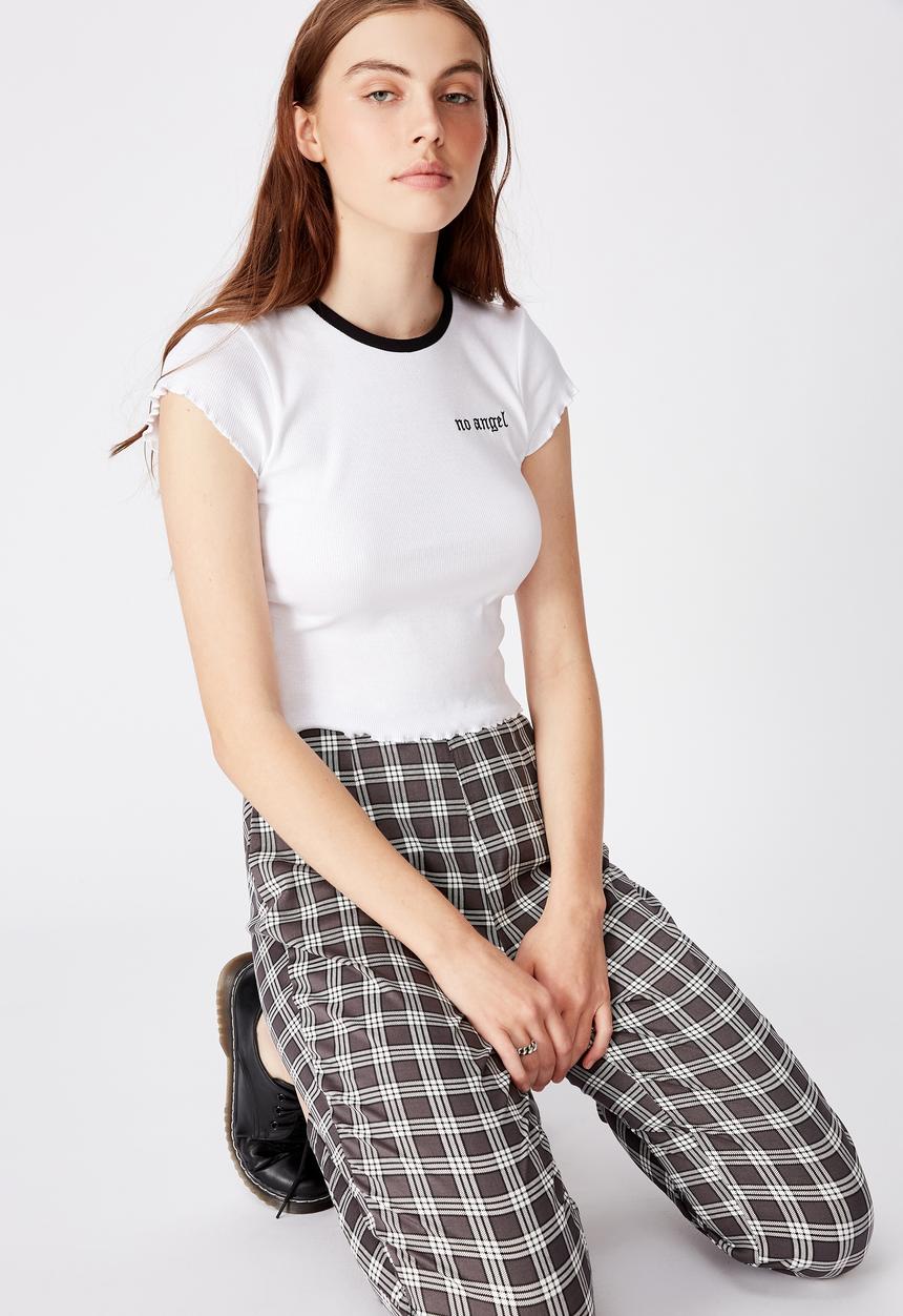 Factorie - Short sleeve lettuce edge ringer tee no angel - white