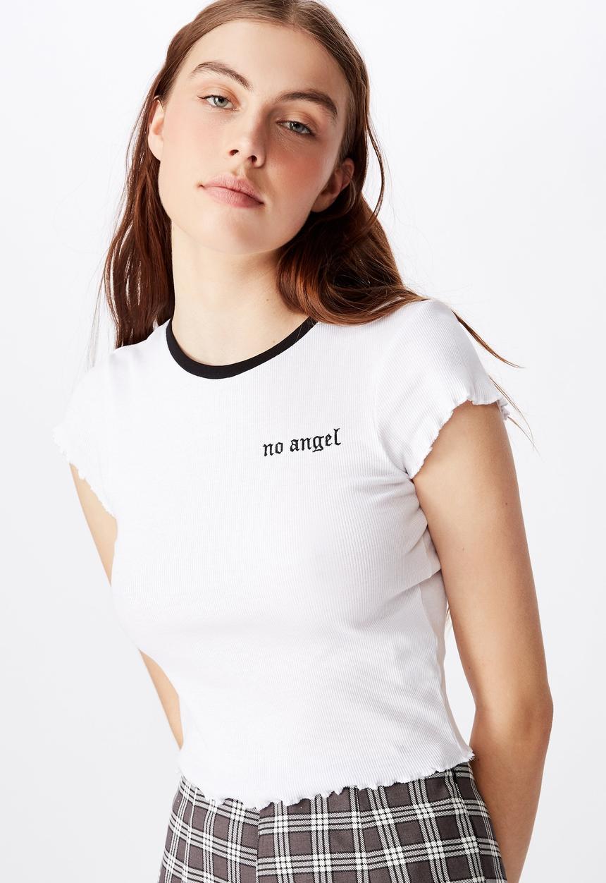 Factorie - Short sleeve lettuce edge ringer tee no angel - white
