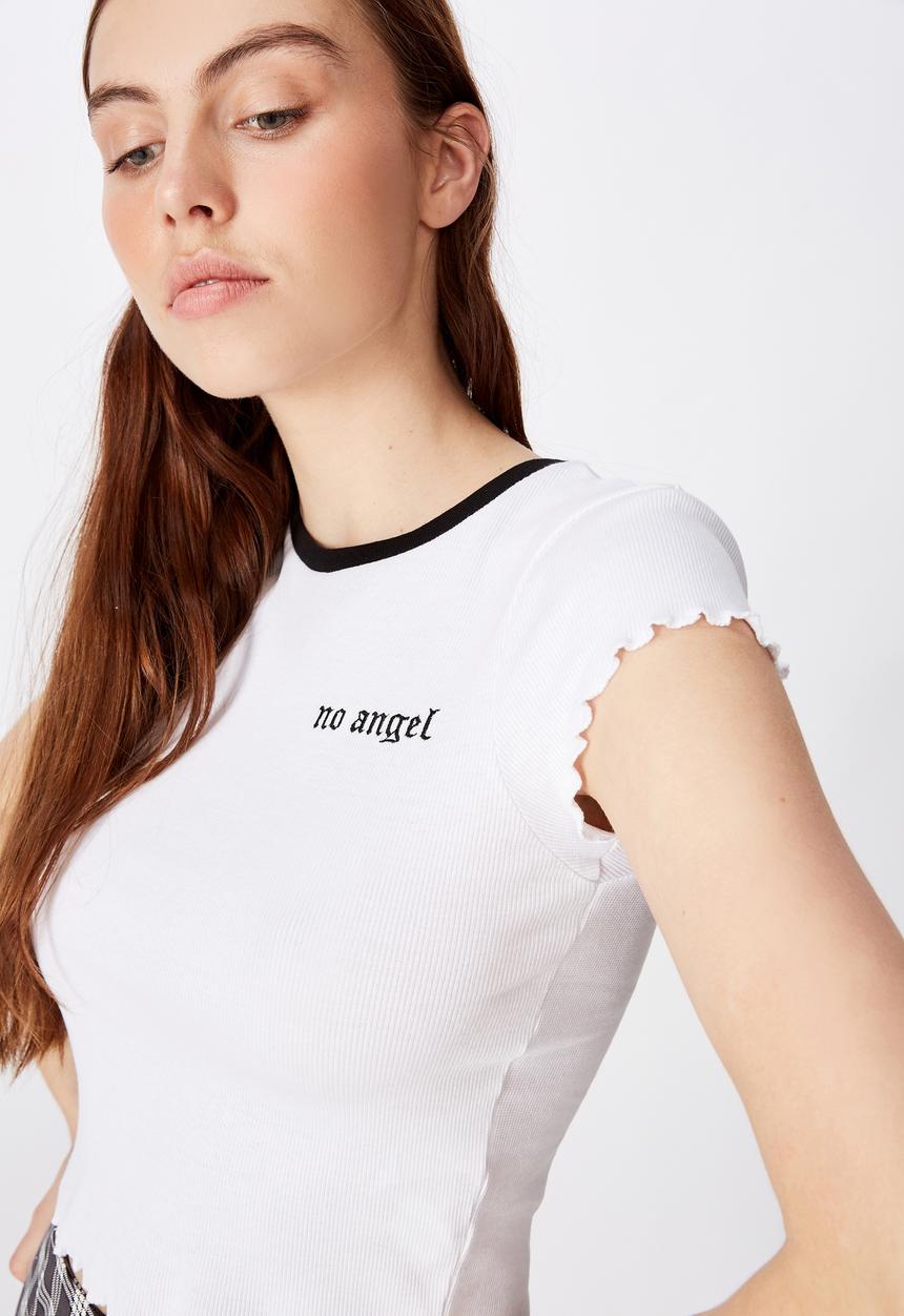 Factorie - Short sleeve lettuce edge ringer tee no angel - white