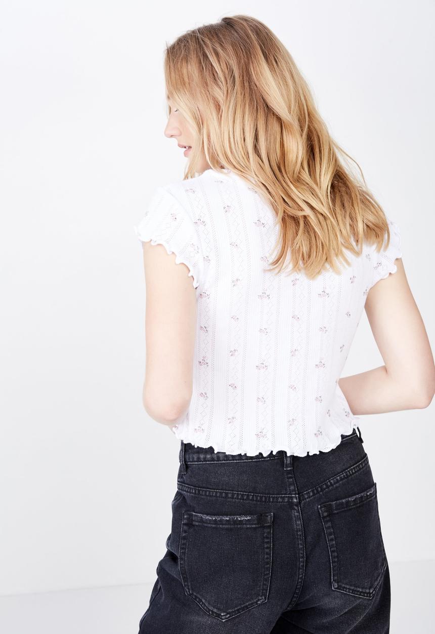 Factorie - Short sleeve pointelle top - white