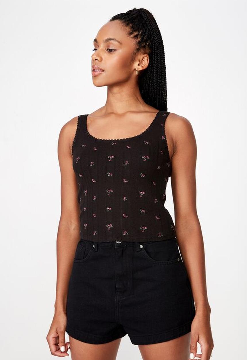 Factorie - Pointelle tank top print - black