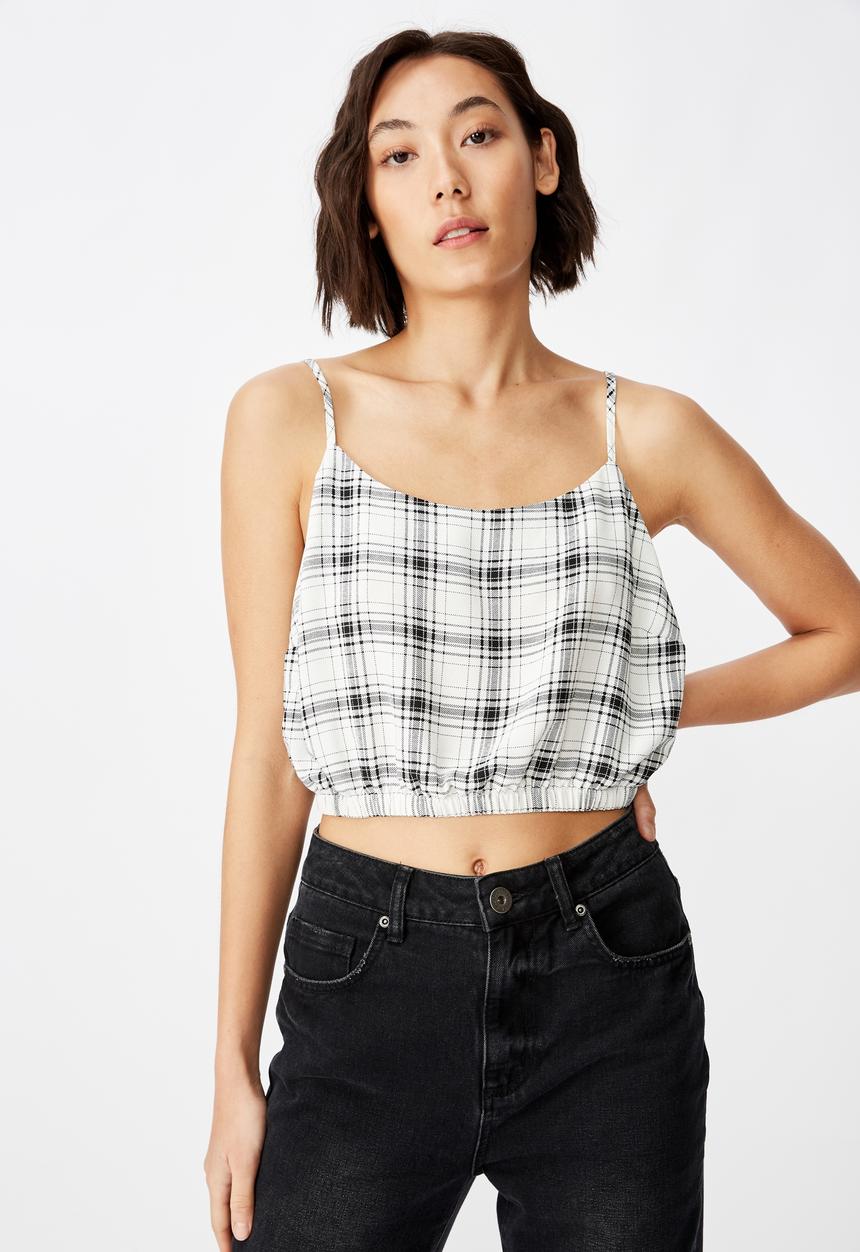 Factorie - Crop cami top - black & white