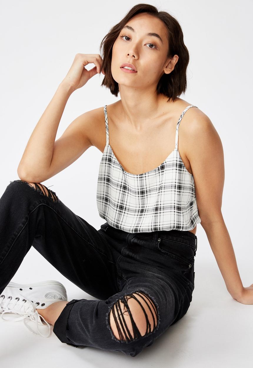 Factorie - Crop cami top - black & white