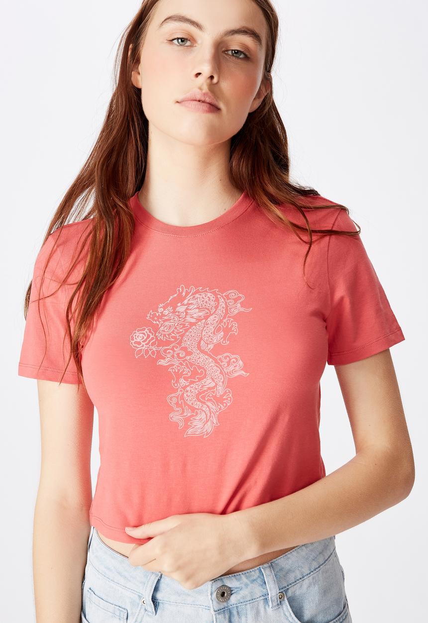 Factorie - Fitted graphic tshirt stencil dragon - orange