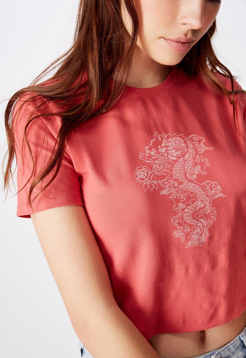 Factorie - Fitted graphic tshirt stencil dragon - orange