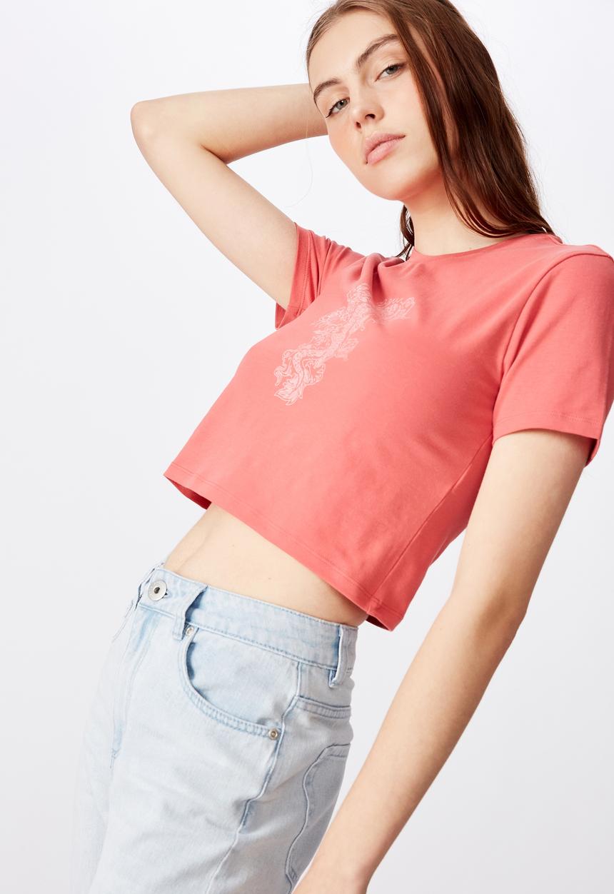 Factorie - Fitted graphic tshirt stencil dragon - orange