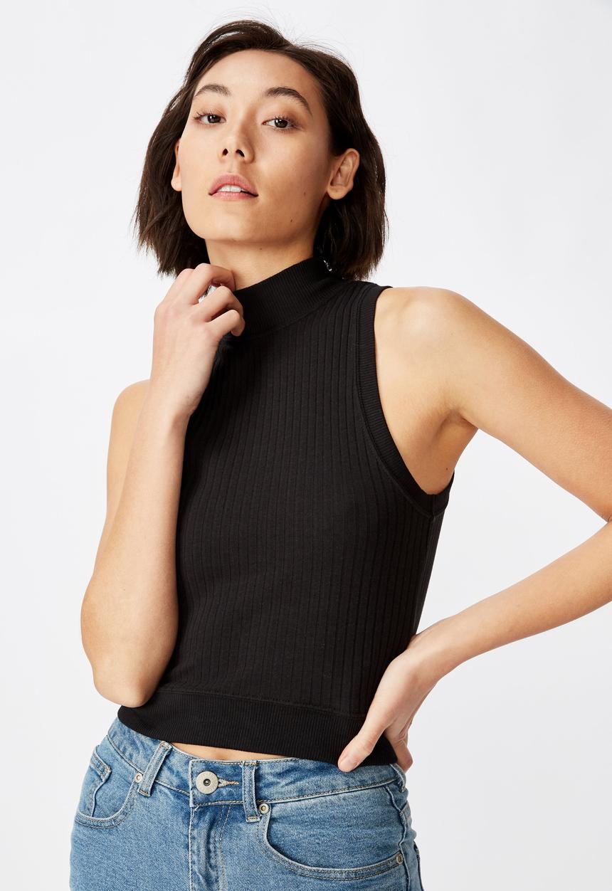 Factorie - Funnel neck tank top - black
