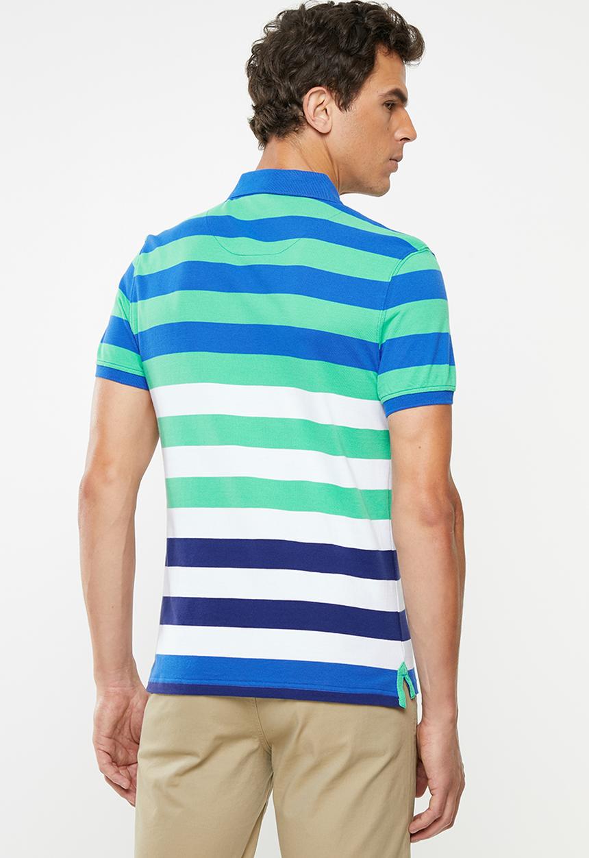 POLO - David custom fit short sleeve engineered stripe golfer - green & blue 
