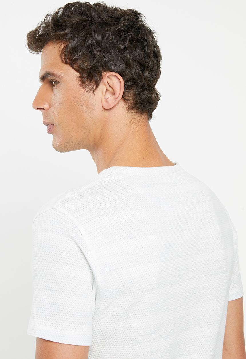 POLO - Ronny short sleeve waffle stripe tee - off white