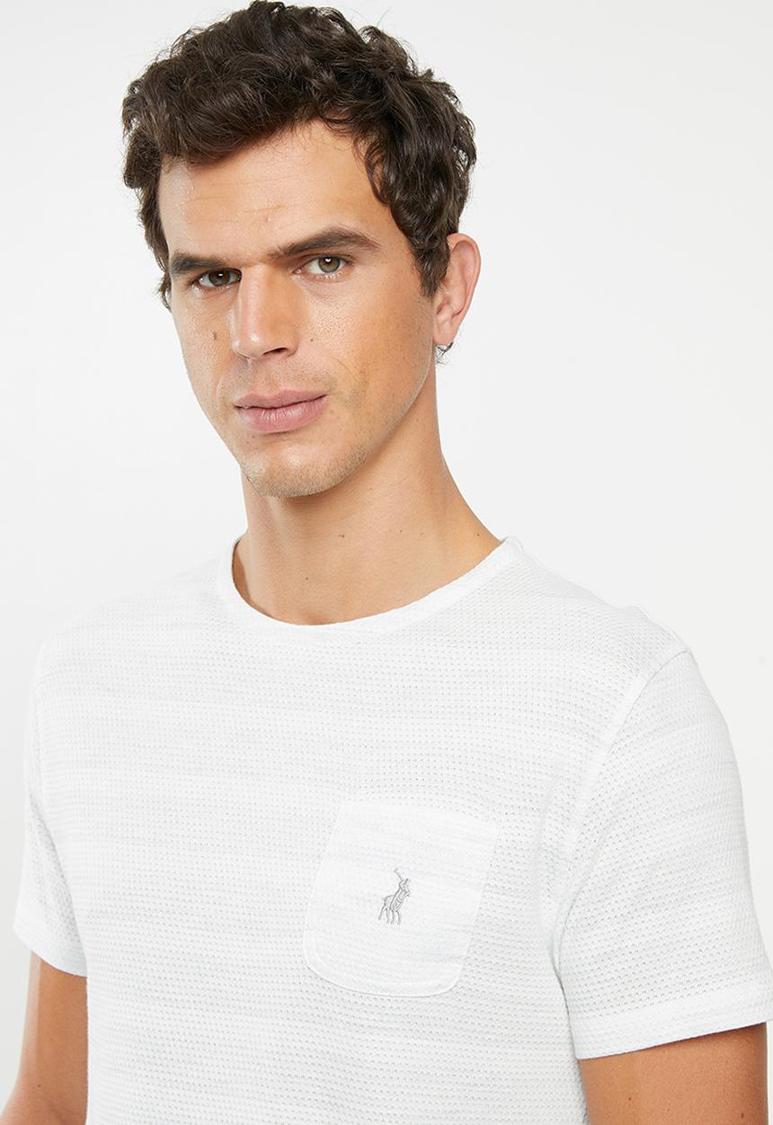 POLO - Ronny short sleeve waffle stripe tee - off white
