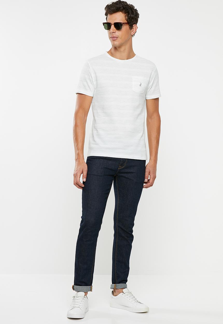POLO - Ronny short sleeve waffle stripe tee - off white