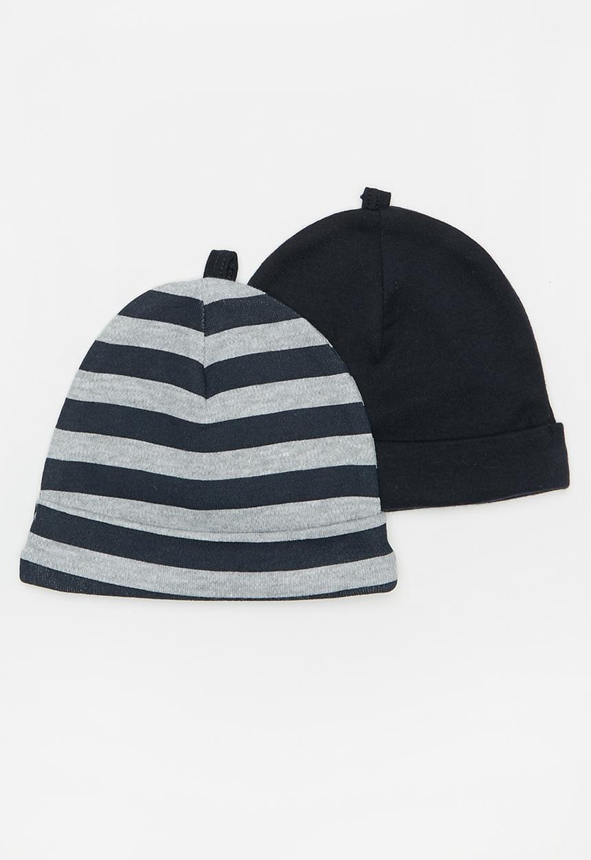 Pop Candy - Stripes 2 pack beanie - navy & grey 
