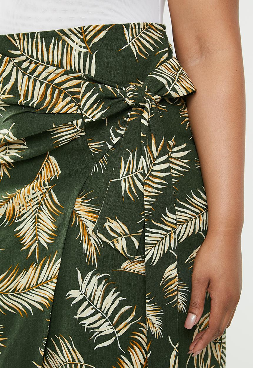 edit Plus - Linen wrap skirt - khaki