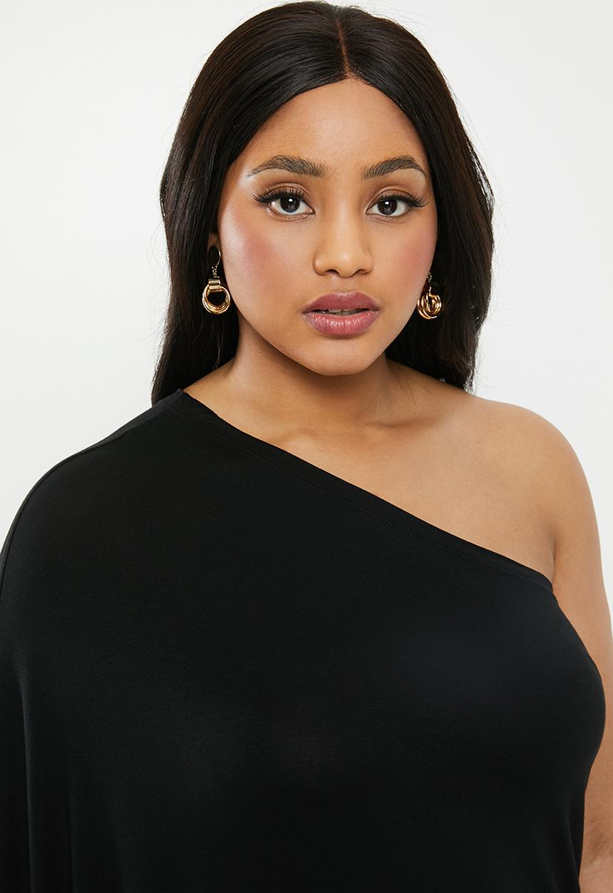 edit Plus - One shoulder asymmetrical dress - black
